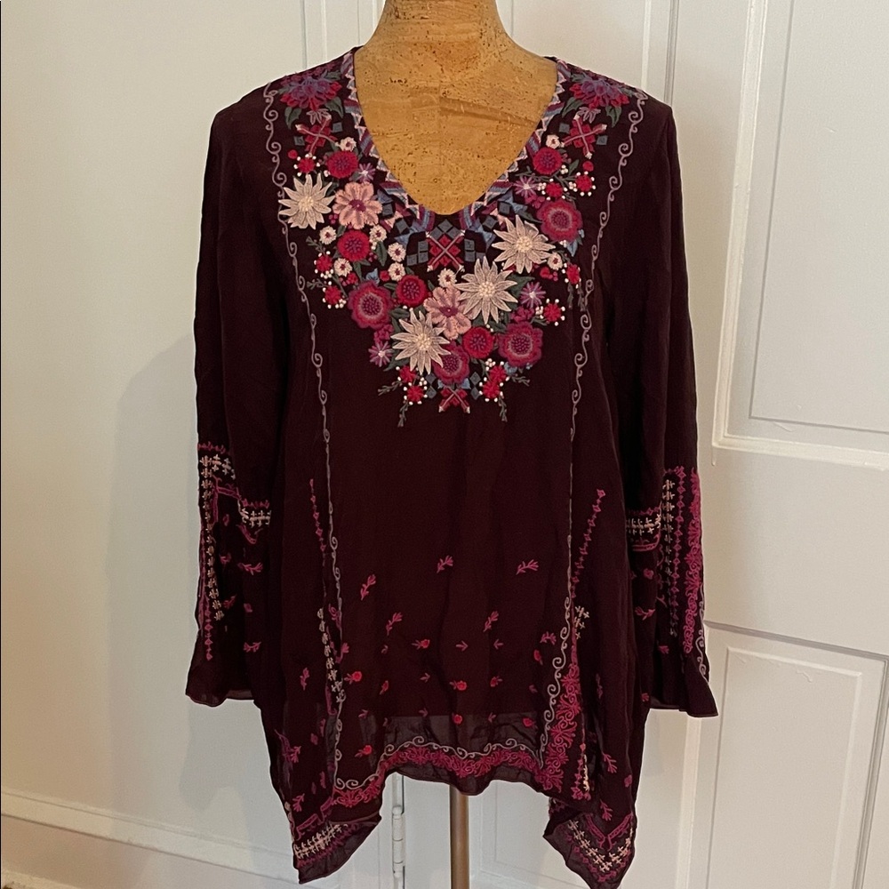 Johnny Was Wish Stitch Embroidered Blouse Tunic M